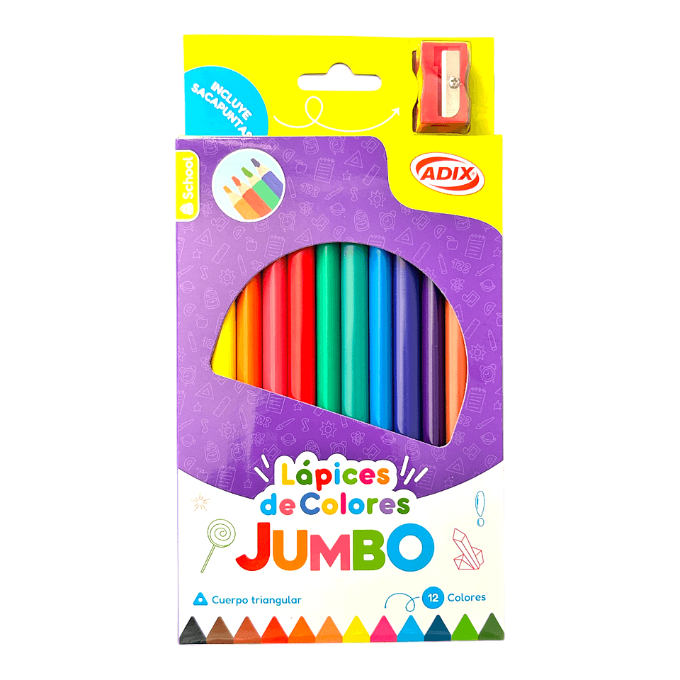 Lapices de Colores Jumbo c/Sacapuntas 12 Colores (032) ADIX 1