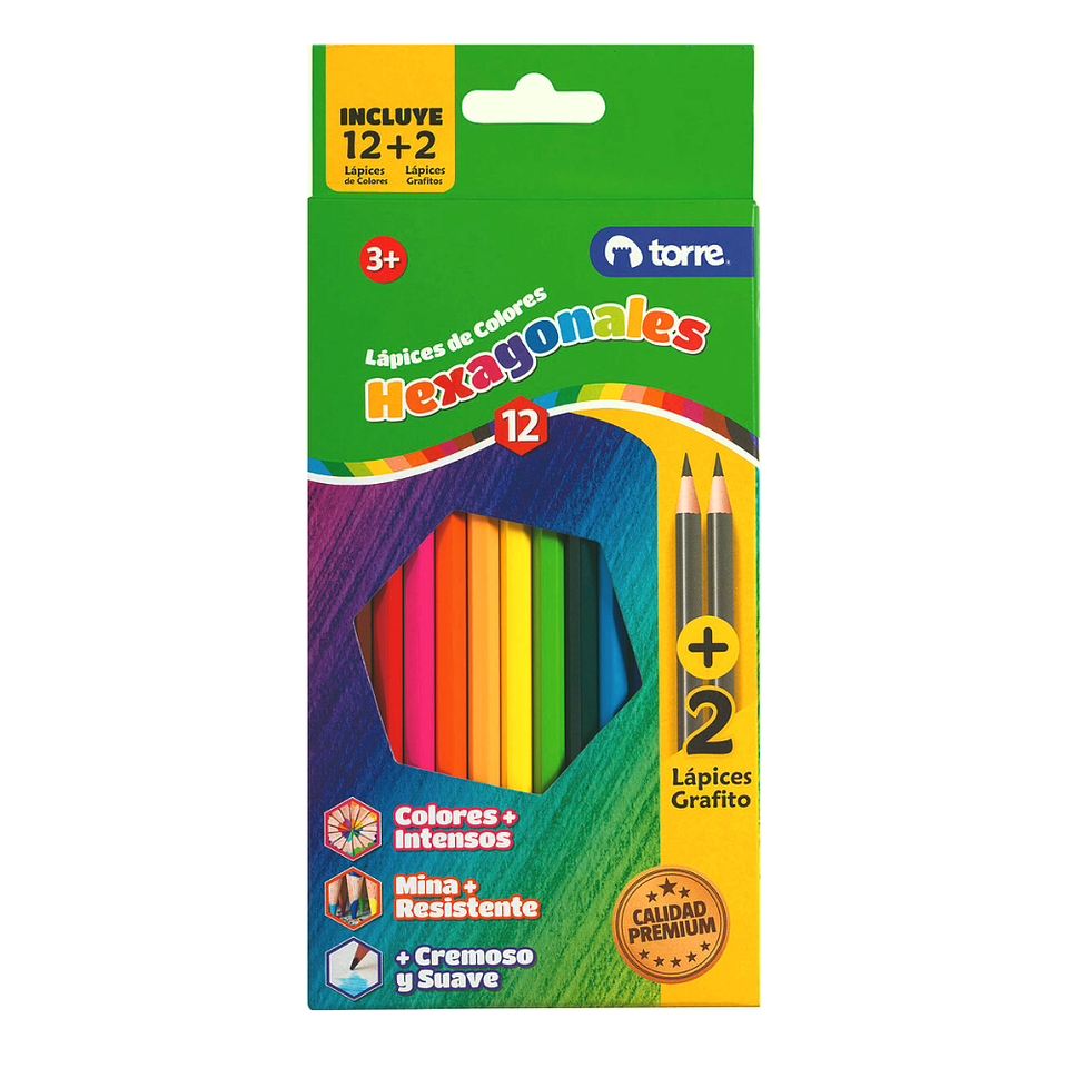 Lápices de Colores Hexagonales + 2 Grafito Torre 1
