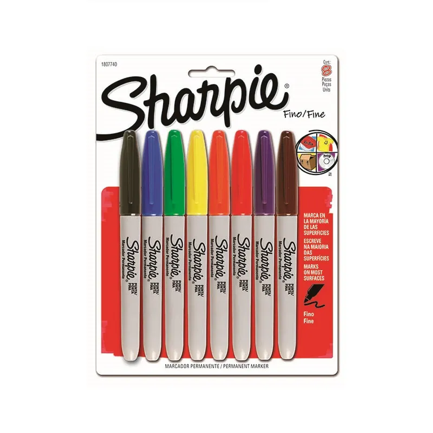 Marcadores Permanente Punta Fina 8 Colores Básico Sharpie 1