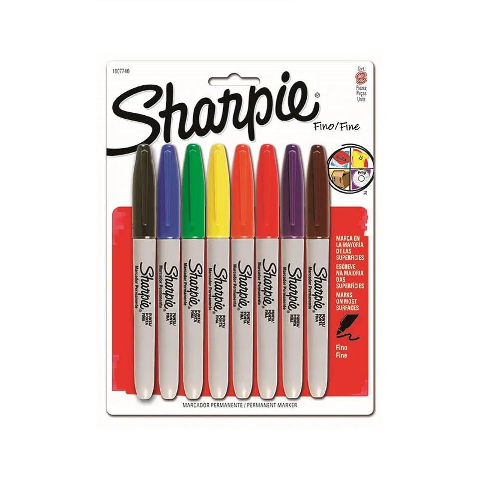 Marcadores Permanente Punta Fina 8 Colores Básico Sharpie 1