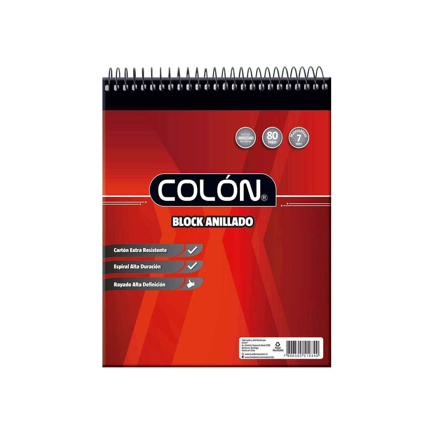 Block Apuntes Escolar Espiral 7mm BE-32/80 Colon 1