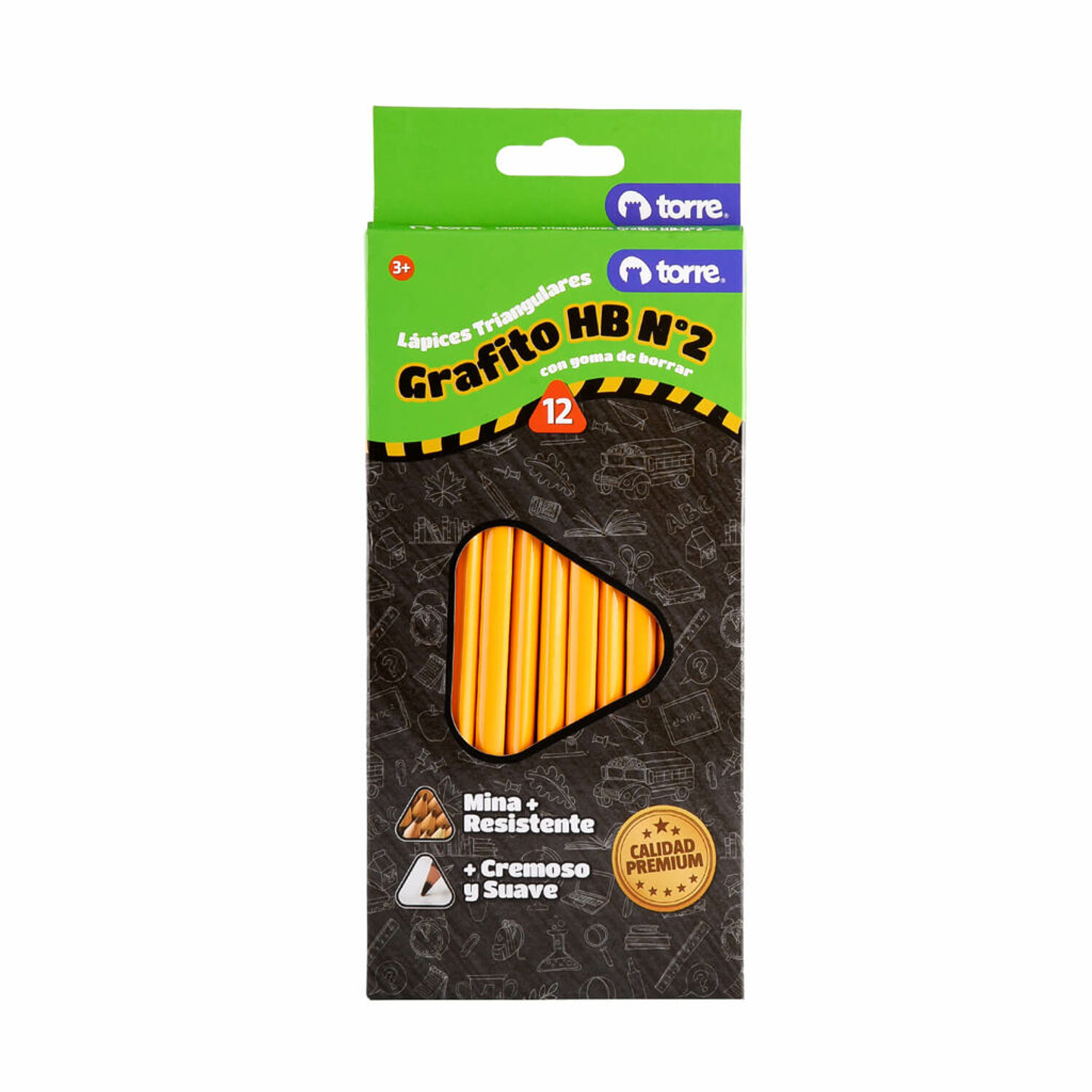 Lápiz Grafito Triangular con Goma 12uni Torre 1
