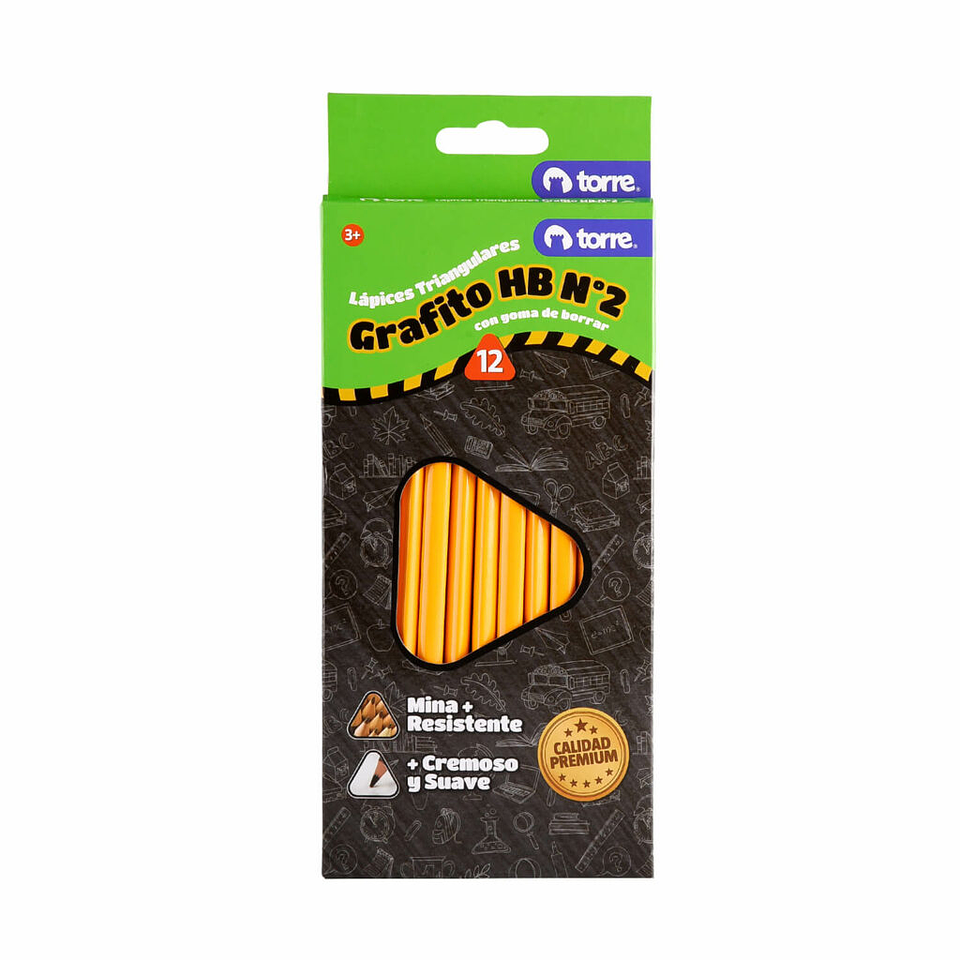 Lápiz Grafito Triangular con Goma 12uni Torre 1
