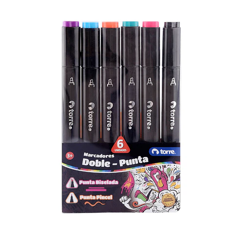 Set Marcadores Doble Punta 6 Colores Torre