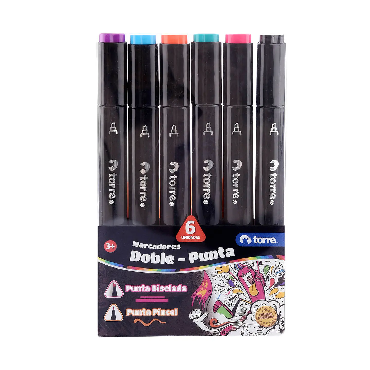 Set Marcadores Doble Punta 6 Colores Torre 1