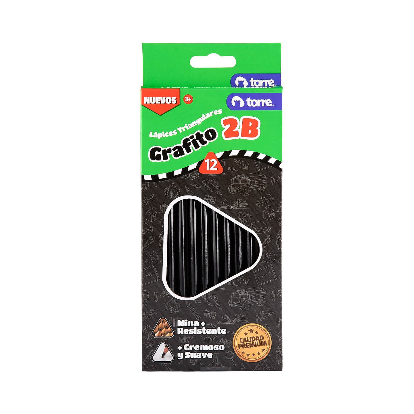 Lápiz Grafito Triangular 2B 12 uni Torre 1