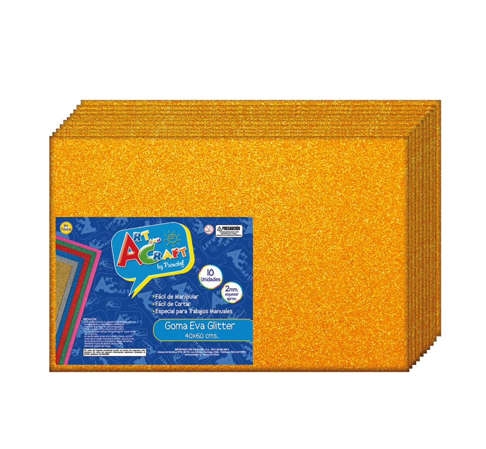 GOMA EVA GLITTER 40 X 60 CMS NARANJO BOLSA 10 UNI ART & CRAF 1