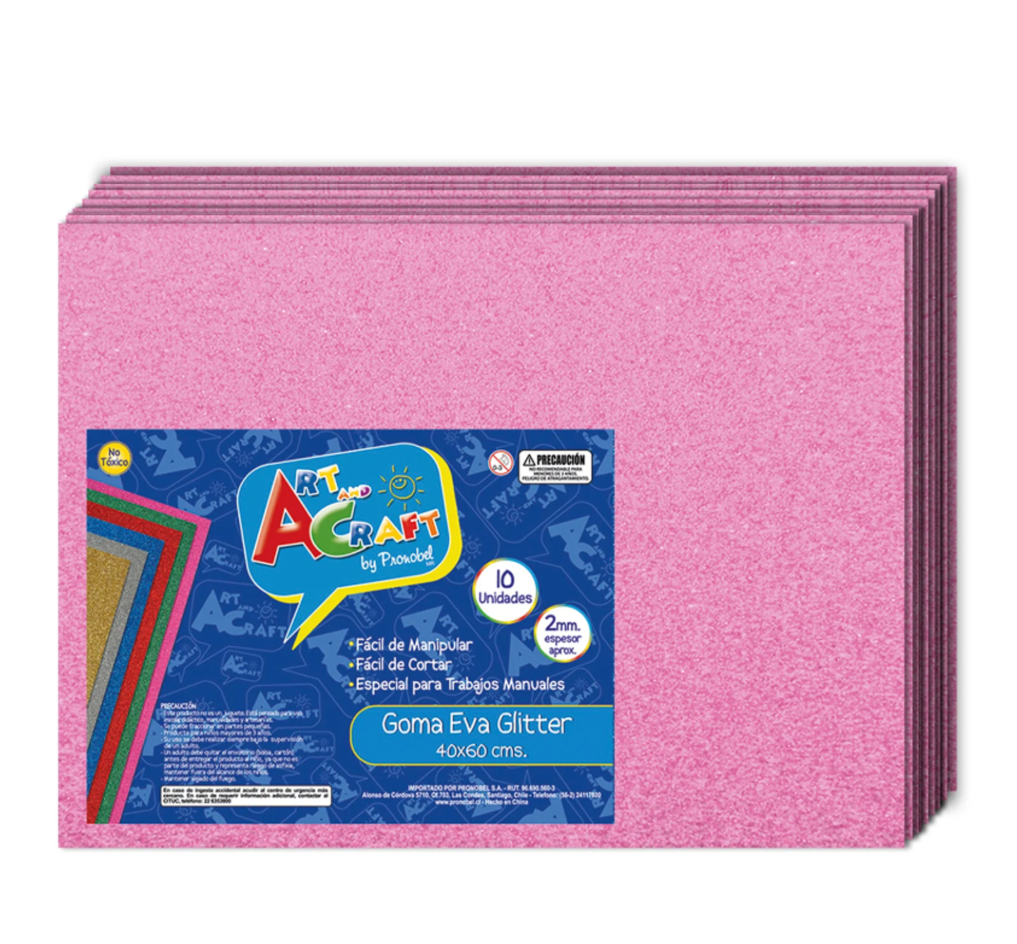 GOMA EVA GLITTER 40 X 60 CMS ROSADO BOLSA 10 UNID ART & CRAF 1