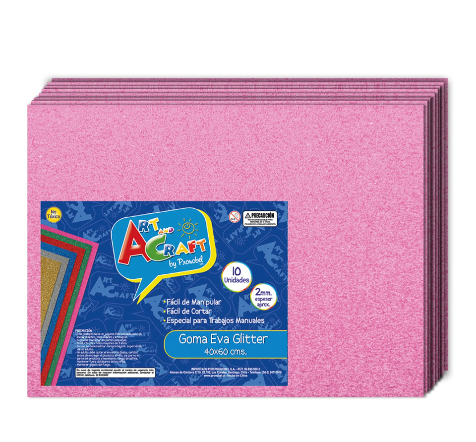 GOMA EVA GLITTER 40 X 60 CMS ROSADO BOLSA 10 UNID ART & CRAF 1
