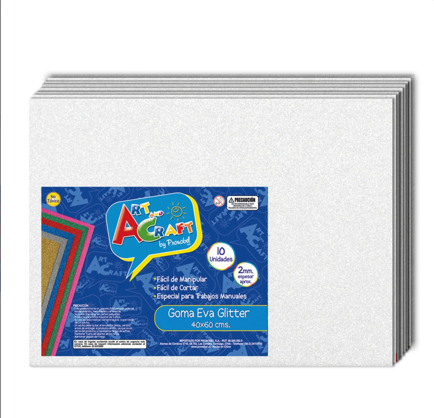 GOMA EVA GLITTER 40X60 CM BLANCO BOLSA 10 UNIDADES ART & CRAF 1