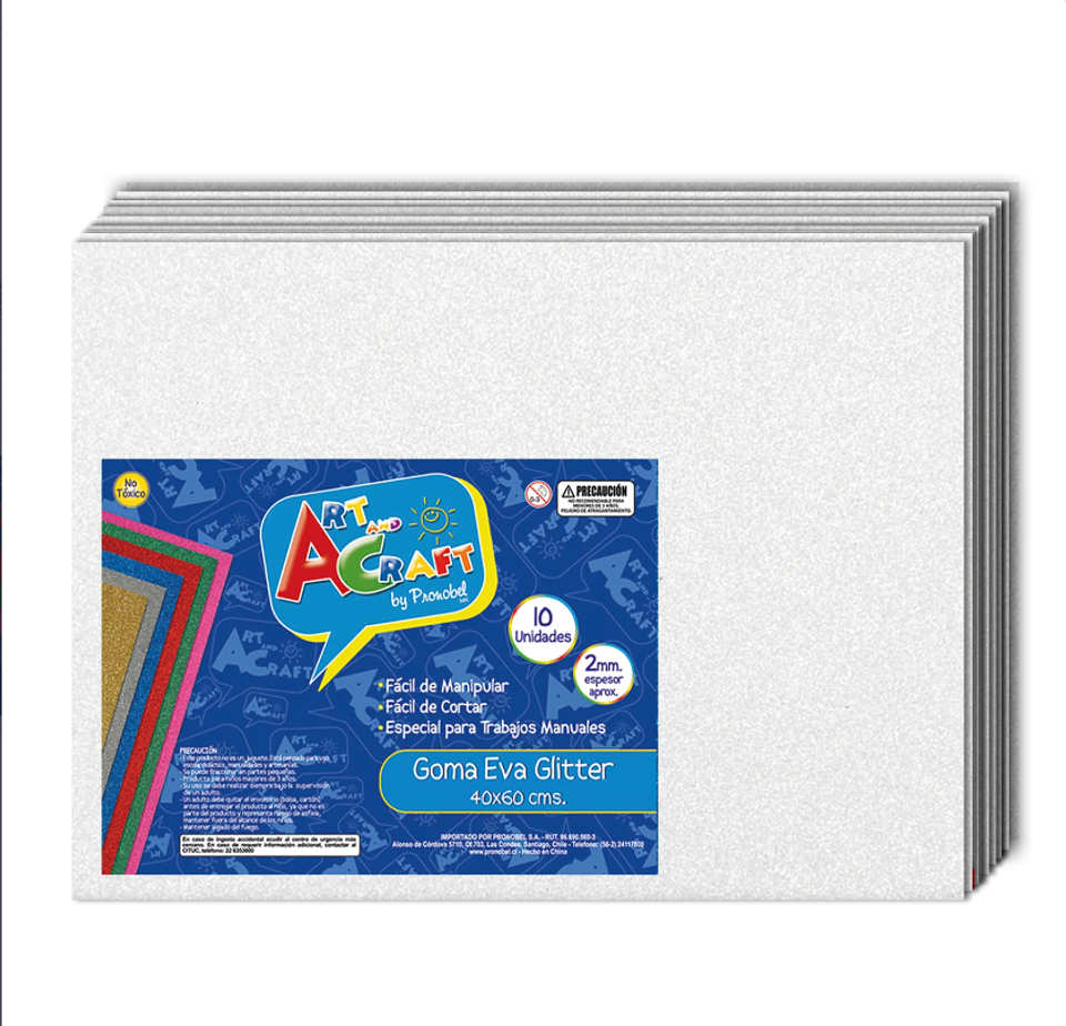 GOMA EVA GLITTER 40X60 CM BLANCO BOLSA 10 UNIDADES ART & CRAF 1