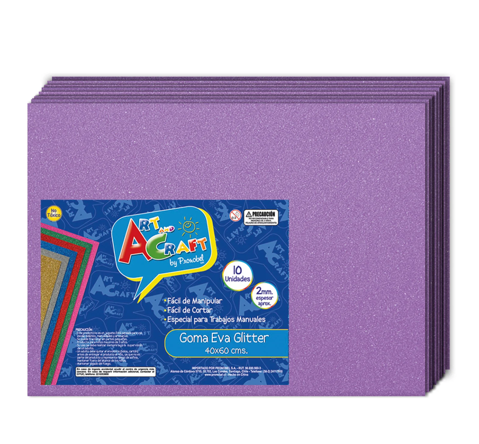 GOMA EVA GLITTER 40X60 CM LILA BOLSA 10 UN ART & CRAF 1