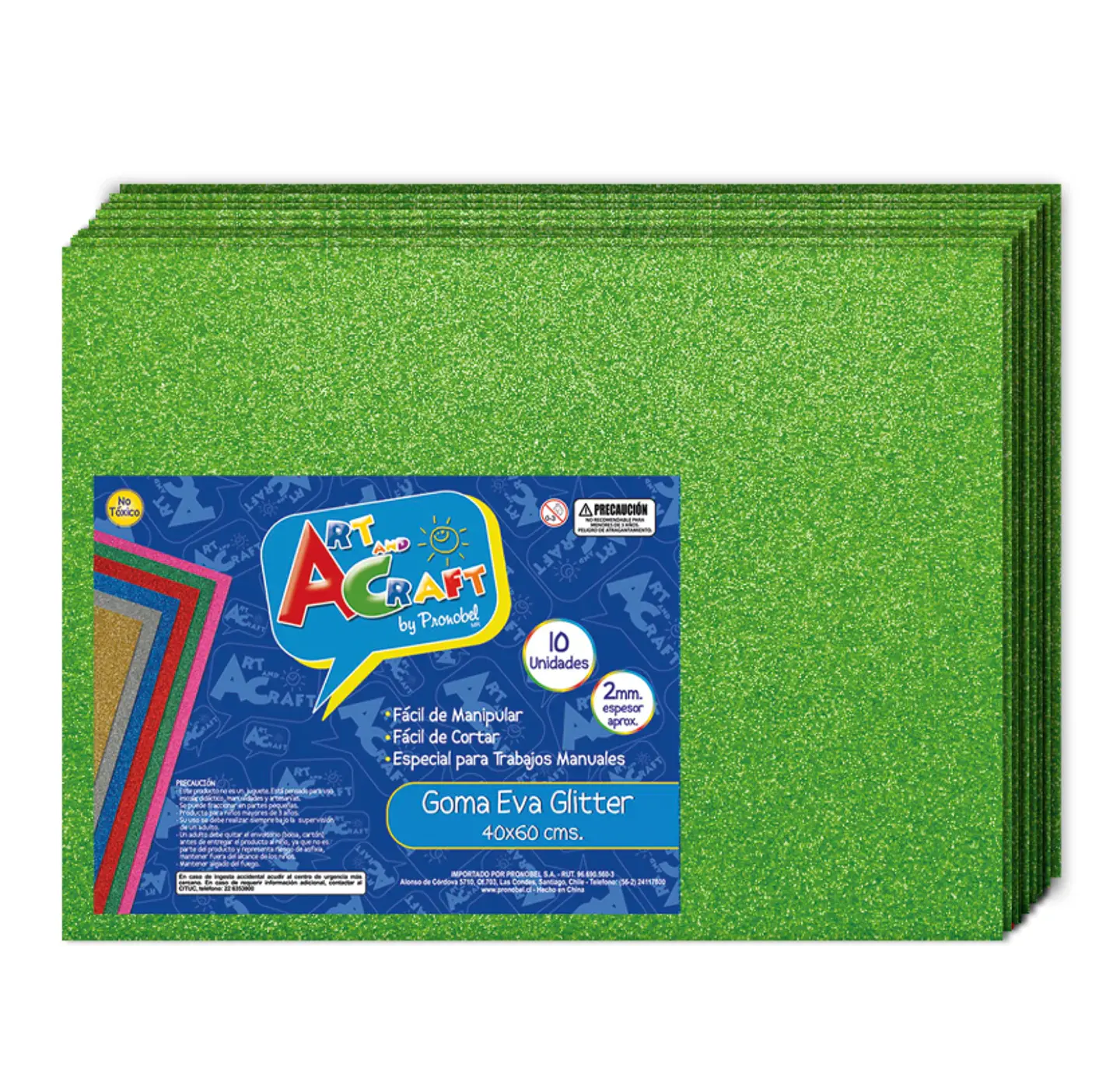 Goma EVA Glitter 40X60cm Verde Claro Bolsa 10 Unidades ART & Craf 1