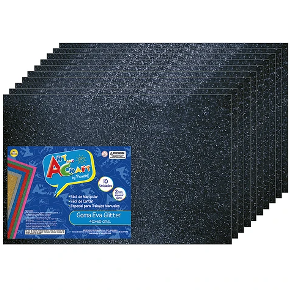 GOMA EVA GLITTER 40X60 CM NEGRO BOLSA 10 UNIDADES ART AND CRAFT 1