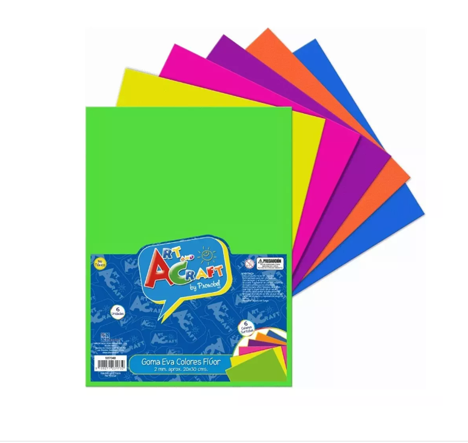 GOMA EVA COLORES FLUOR 6 PCS/BOLSA 1