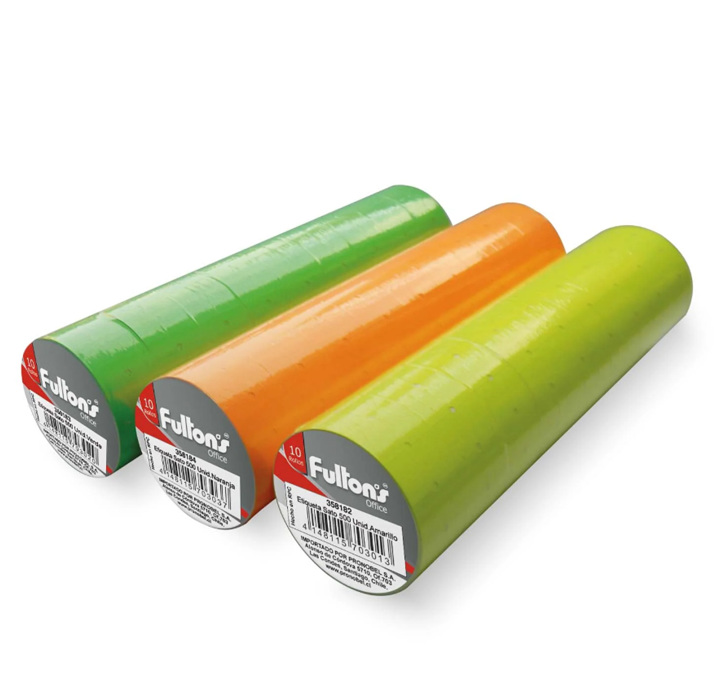 ETIQ. NEON NARANJO SATO 500 UN. PQTE 10 ROLLOS FULTONS 1