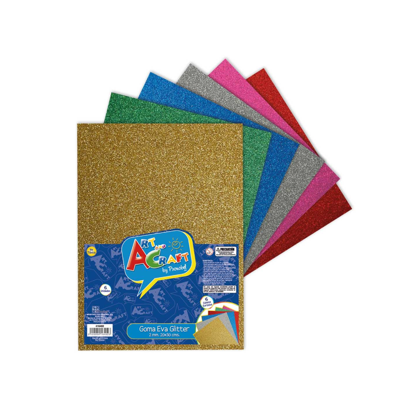 GOMA EVA GLITTER 20X30 CM. 2MM. 6 COL. ART & CRAF 1