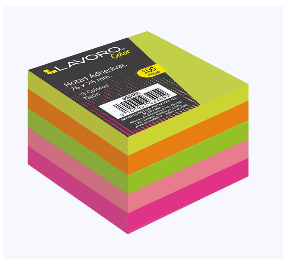 NOTA ADH. 654 76X76 MM. 100 UNIDADES 5 COL. NEON LAVORO 1