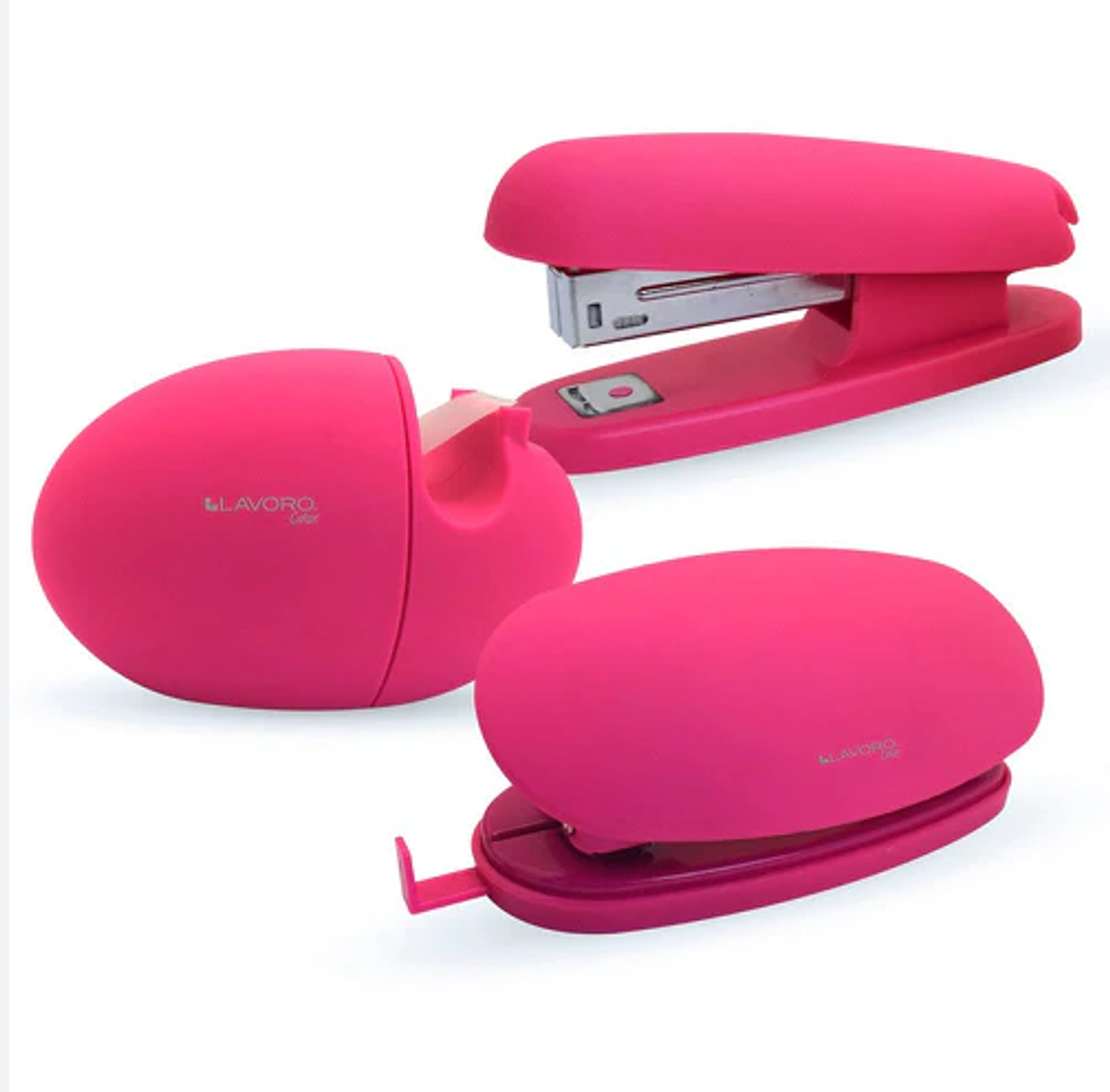 SET PERFORADORA+CORCHETERA+ DISP CINTA PLAST 10H ROSADO 1