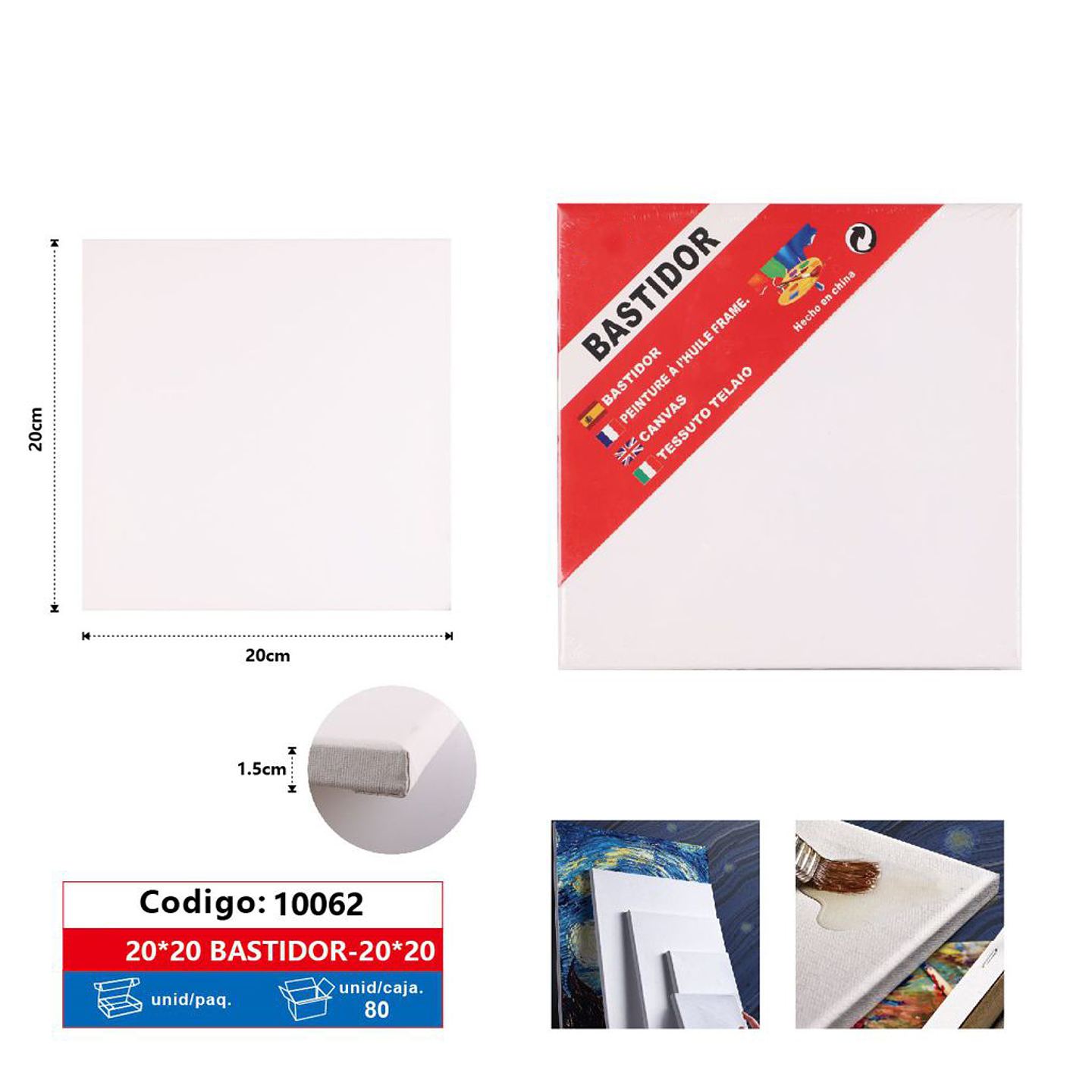 Bastidor Lienzo Pintura 20x20x1,5cm 1