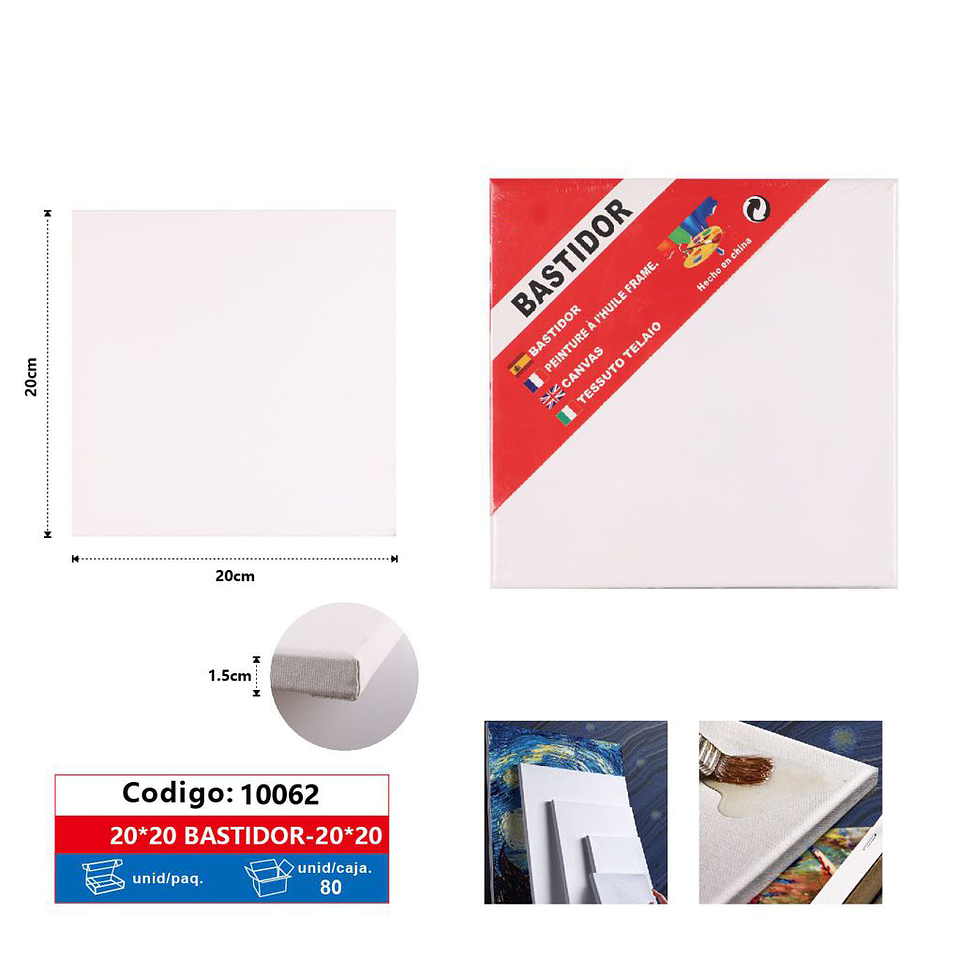 Bastidor Lienzo Pintura 20x20x1,5cm 1