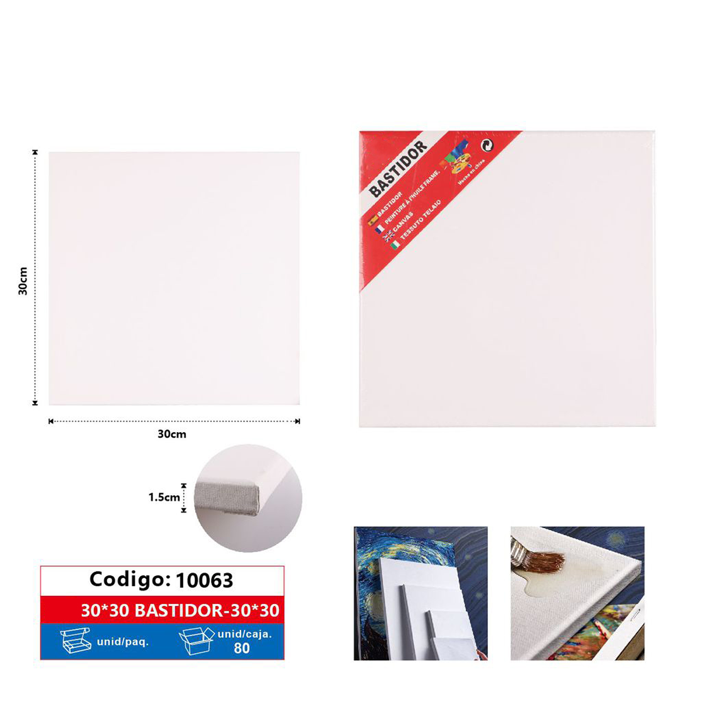 Bastidor Lienzo Pintura 30x30x1,5cm 1