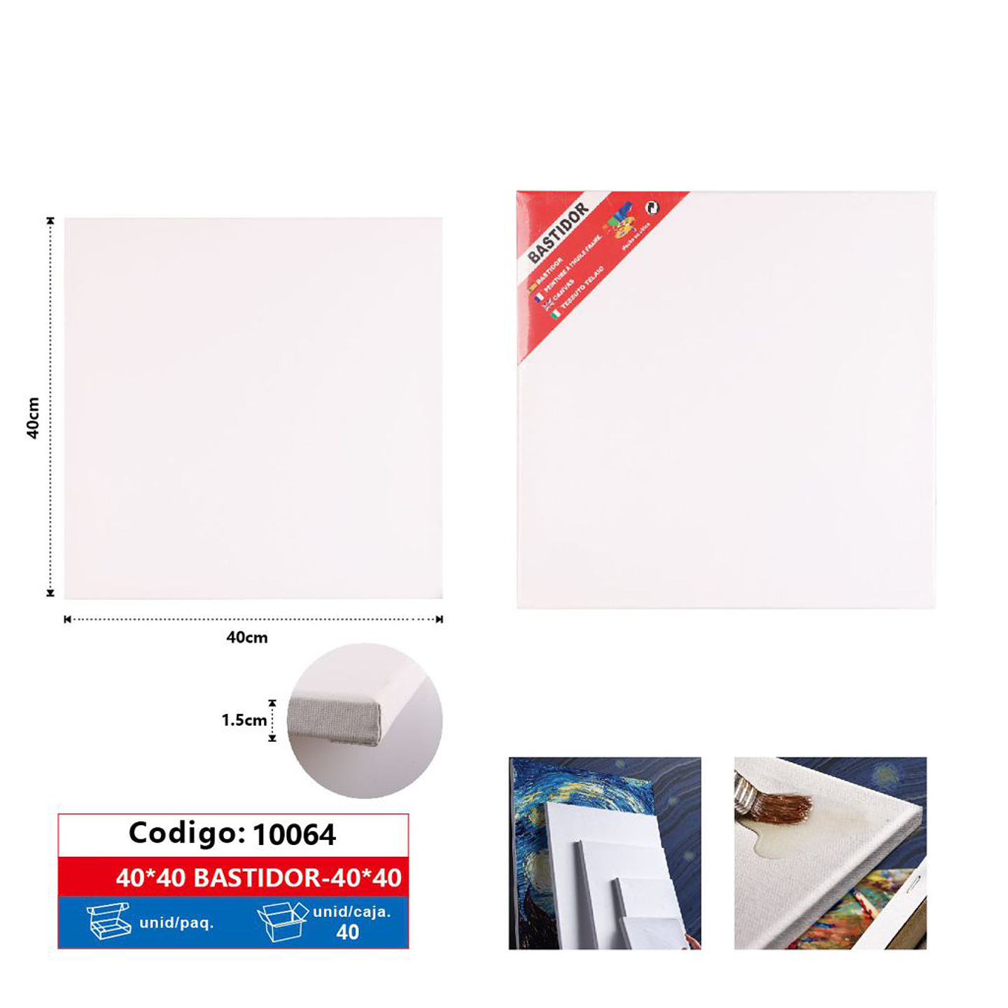 Bastidor Lienzo Pintura 40x40x1,5cm 1