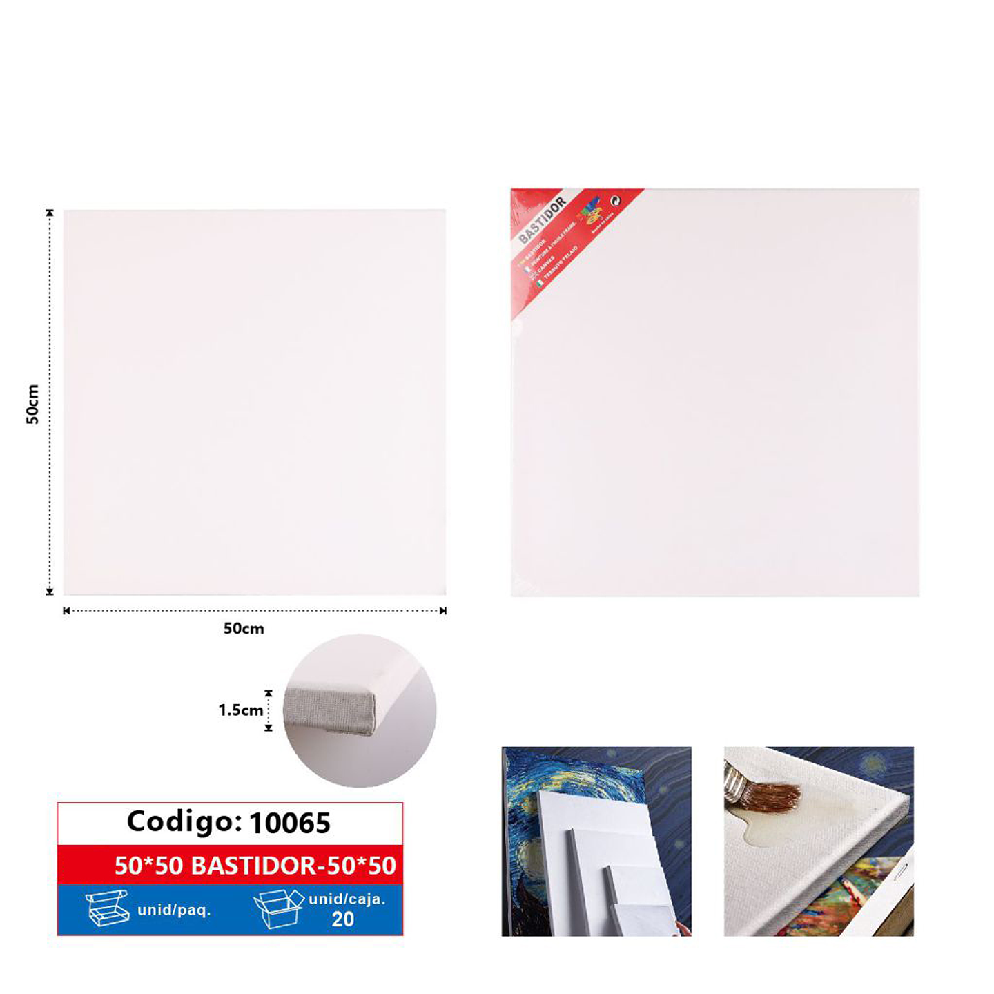 Bastidor Lienzo Pintura 50x50x1,5cm 1