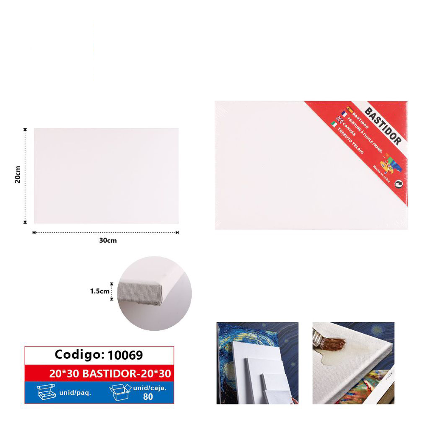 Bastidor Lienzo Pintura 20x30x1,5cm 1
