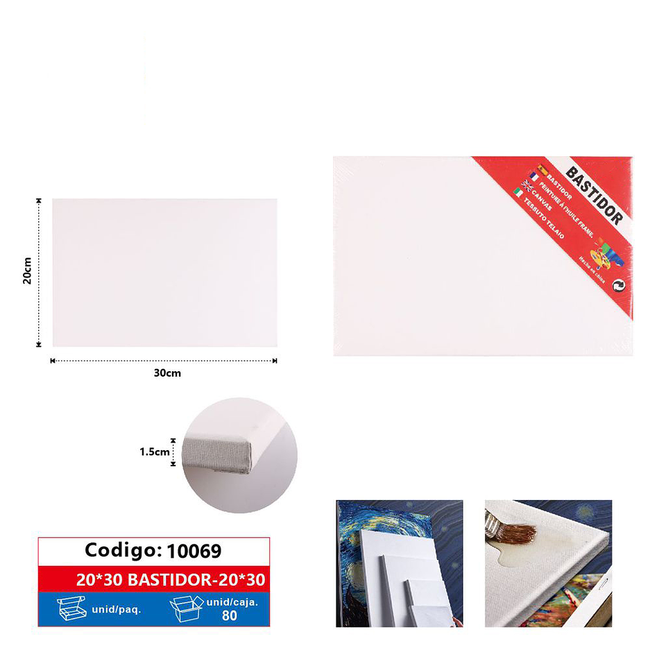 Bastidor Lienzo Pintura 20x30x1,5cm 1