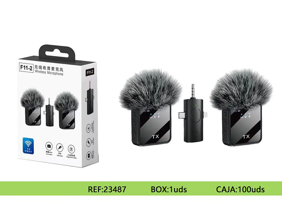 Set 2 Micrófono Inalámbrico Lavalier para Teléfono Tipo-C Aux iPhone 1