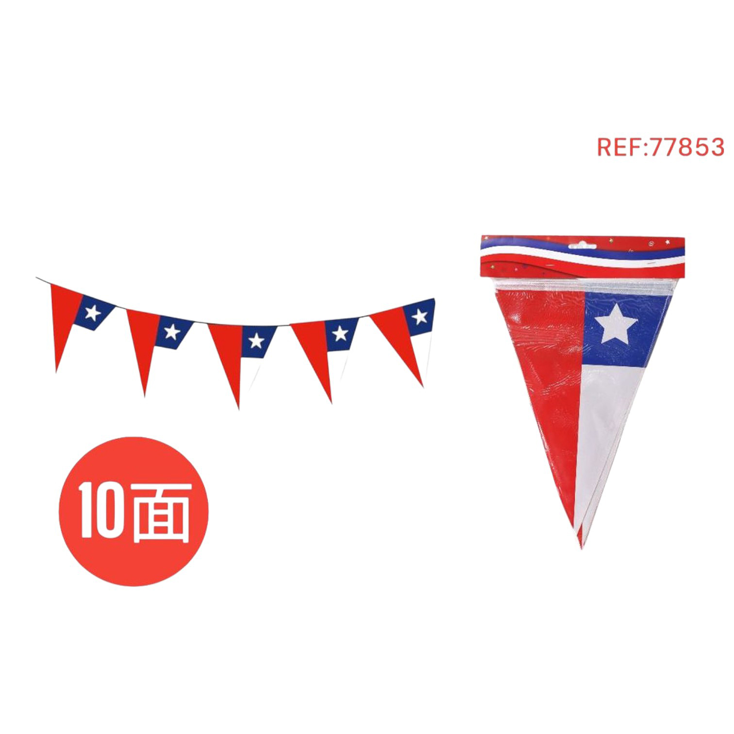 Guirnalda Bandera Chilenas Triangulares 10mts 1