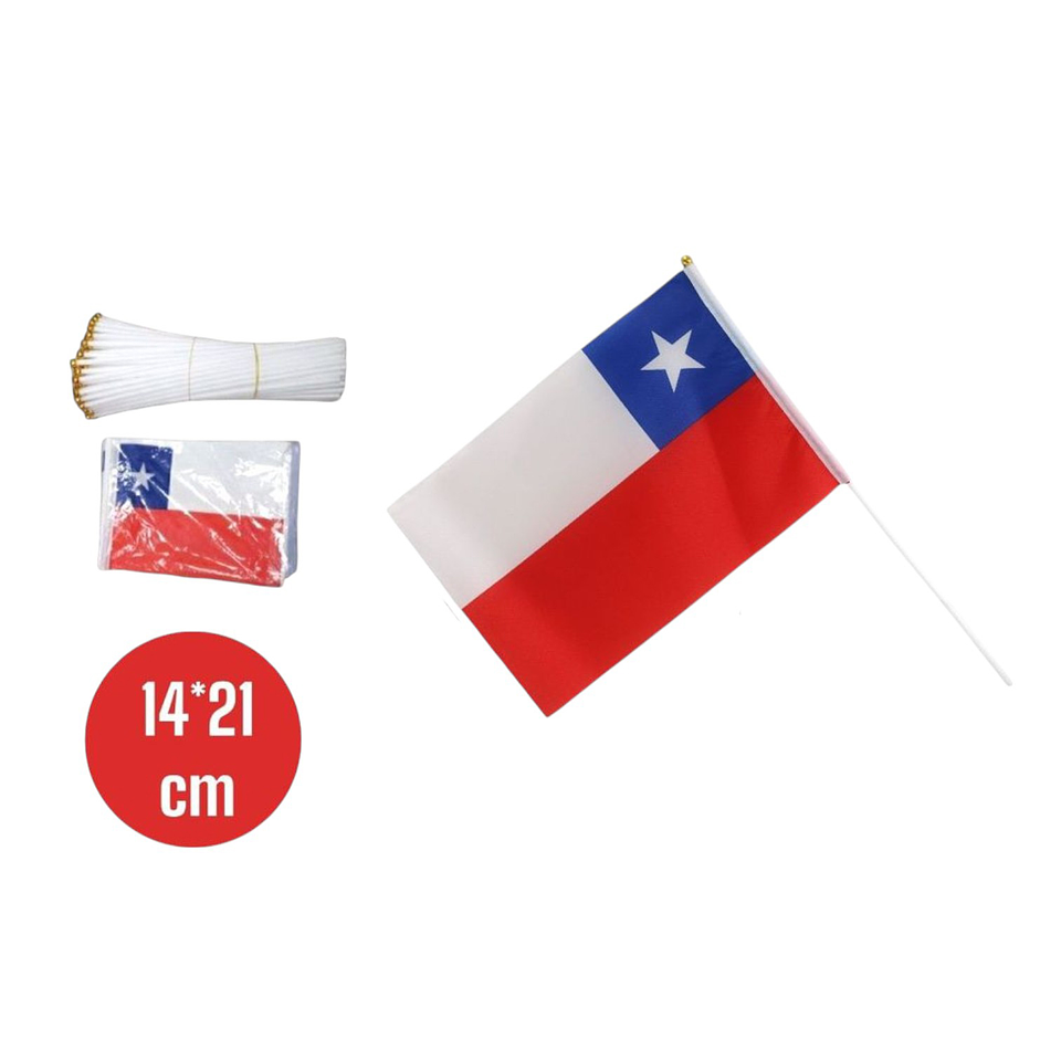 Bandera Chilena Con Mango Plástico 14x21cm 1