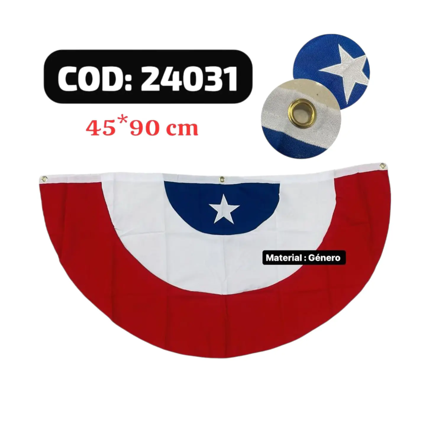 Escarapela Bancera Chilena Tricolor Tela Bistrech 45x90cm 1