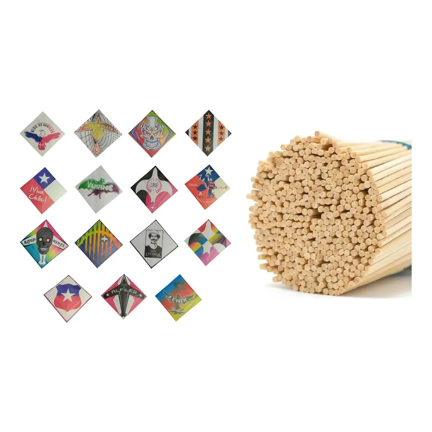 Pack 50 Papel Volantín 45x45cm con 100 Palillos Diseños Surtidos Armar Volantines 1