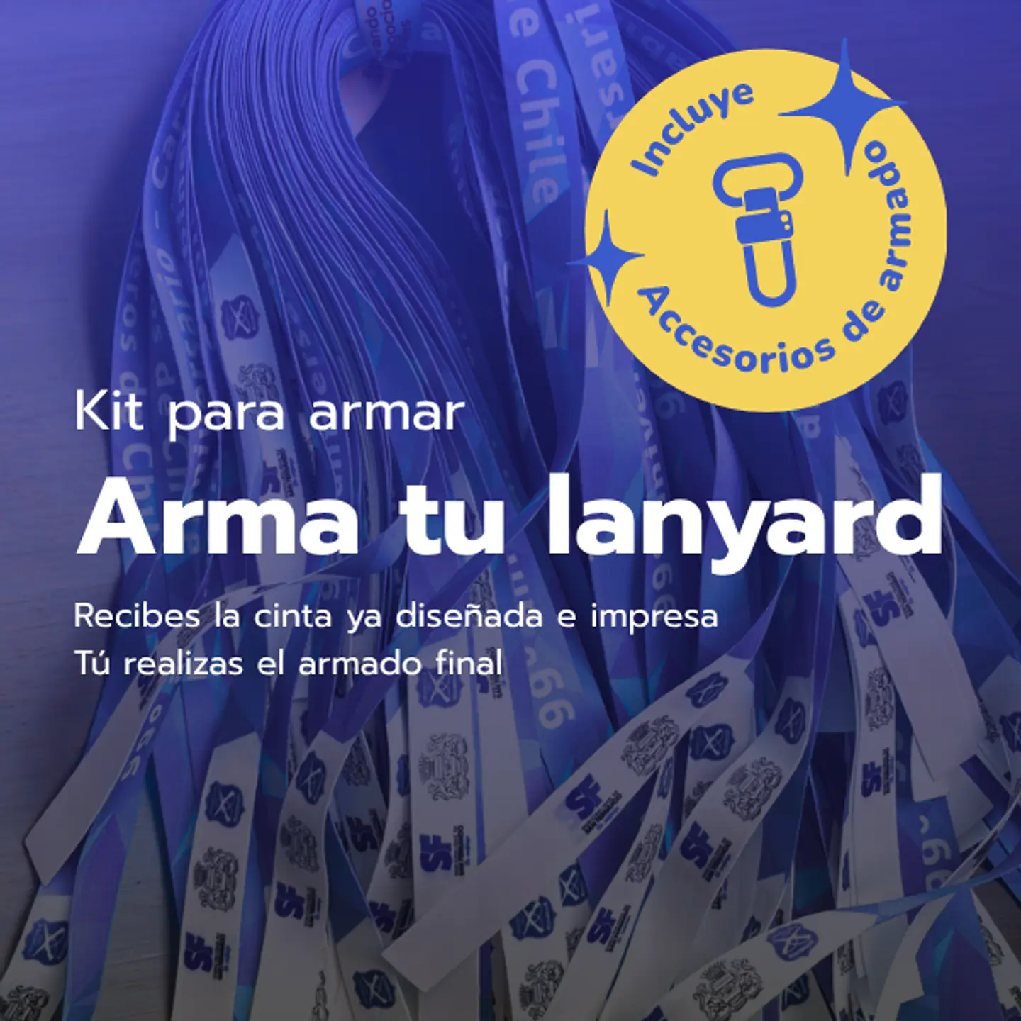 Kit Arma tus 100 Lanyards Personalizado | Cinta Impresa + Accesorios 1