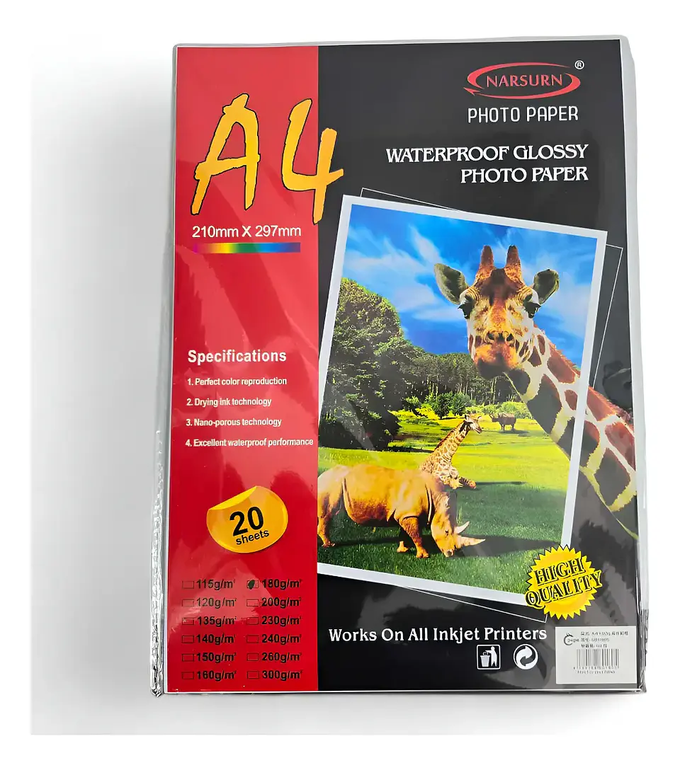 Papel Fotografico Glossy A4 180Grs 20Hjs Niceideal 1
