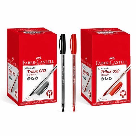 Set 100 Lápices Pasta Negro Y Rojotrilux 1.0mm Faber-castell