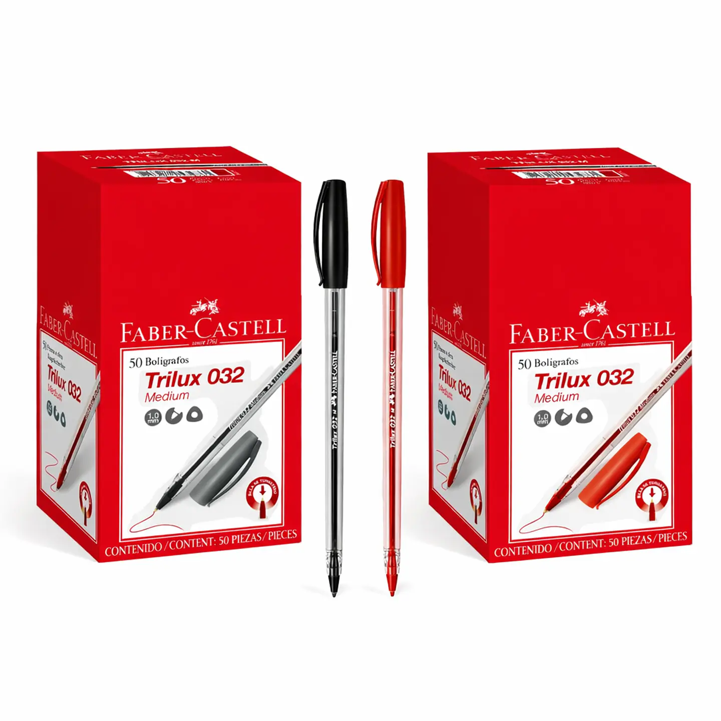 Set 100 Lápices Pasta Negro Y Rojotrilux 1.0mm Faber-castell 1