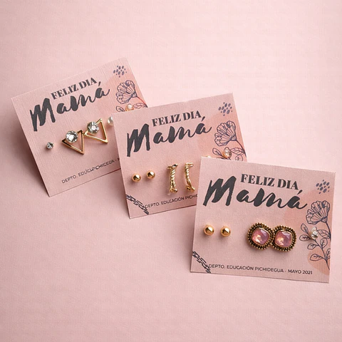 Set de aros regalo Día de la Madre — 3 pares + tarjeta "Feliz Día Mamá"