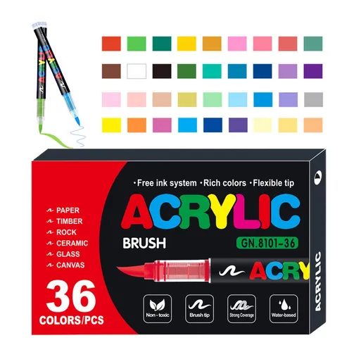 ACRYLIC BRUSH MARKER 36PCS