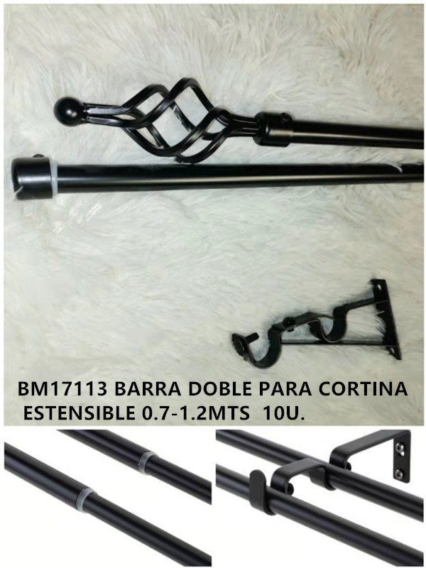 Set Barra Para Cortina Extensible De 70-120 Cm Color Negro
