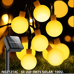Lampara Guirnalda Luces 50 Led Solar Bola Calida 5Mts