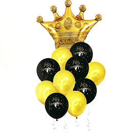 Set globo metalico fc corona negro/dorado feco*3*12