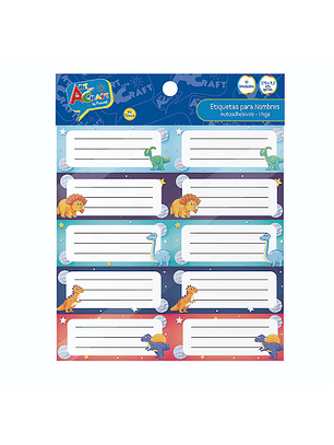 Etiqueta escolar dinosaurio 3.5x7cm 10un art&craft