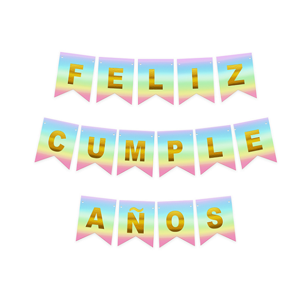 Feliz cumpleaños multicolor/dorado 3mts-m3-m10