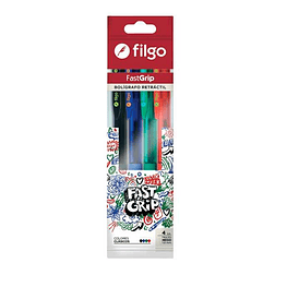 Set 4 boligrafos 1.0mm retractil col clasico fast grip filgo-m3-m10