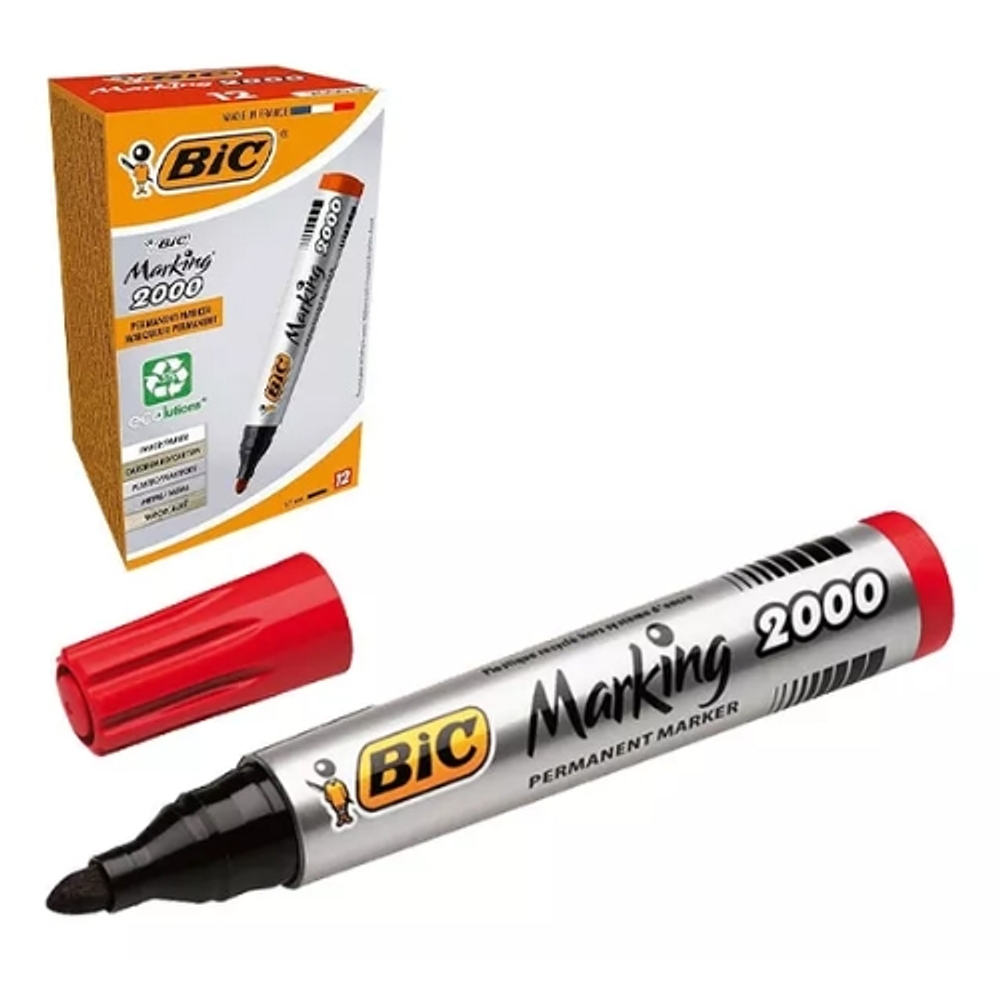 Pack 12 marcador permanente rojo pta redonda ecol bic -m1