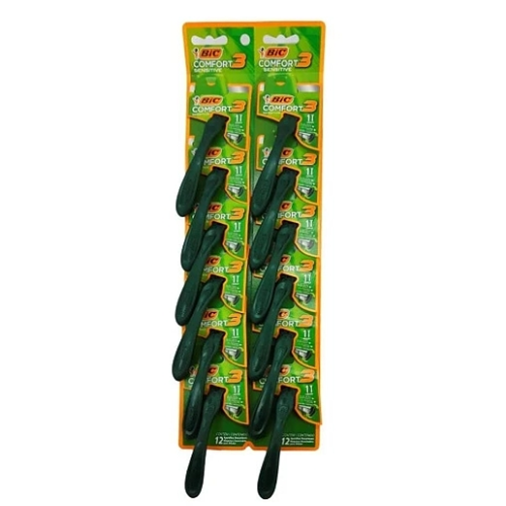 Pack 12 maquina de afeitar comfort 3 verde sensible*m1