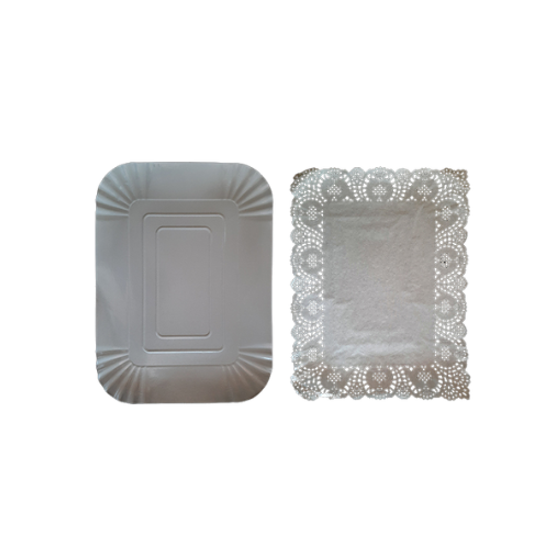 Bandeja rectangular con blonda 29x39 blanco 1 unidad feco 1